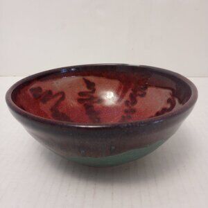 Studion Art Pottery 7" Bowl Oxblood Swirls Blue Glazed Signed